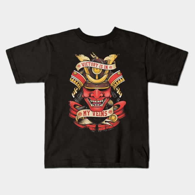 Japanese Samurai Warrior Mask Mengu Kids T-Shirt by Genbu